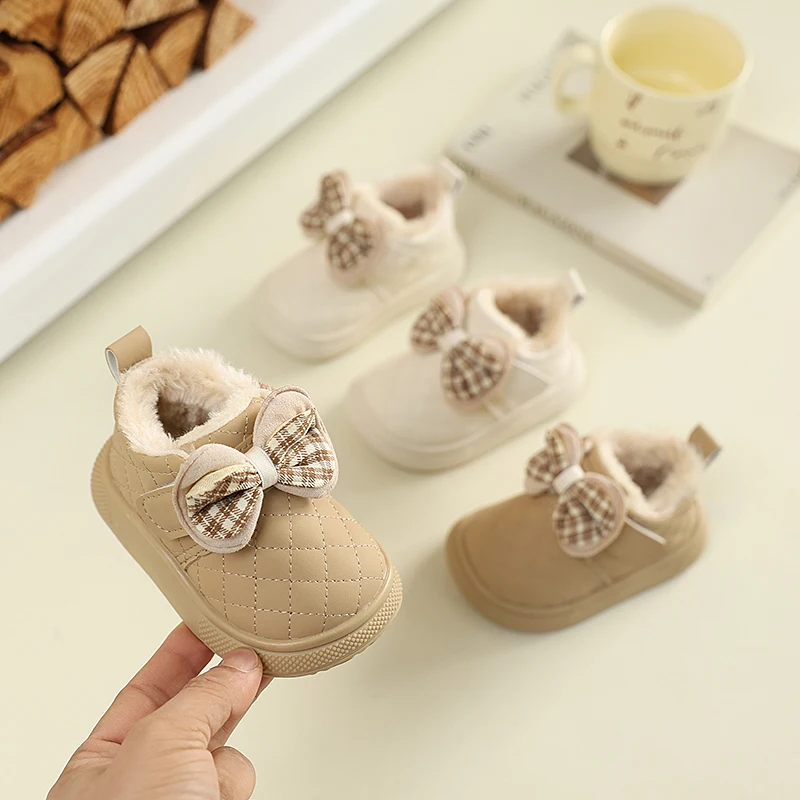 

Cute Girls Princess Shoes with Sweet Bows Baby Walking Shoes Trendy 2025 Winter New Toddler Flat Shoes Round Toes Versatile Soft