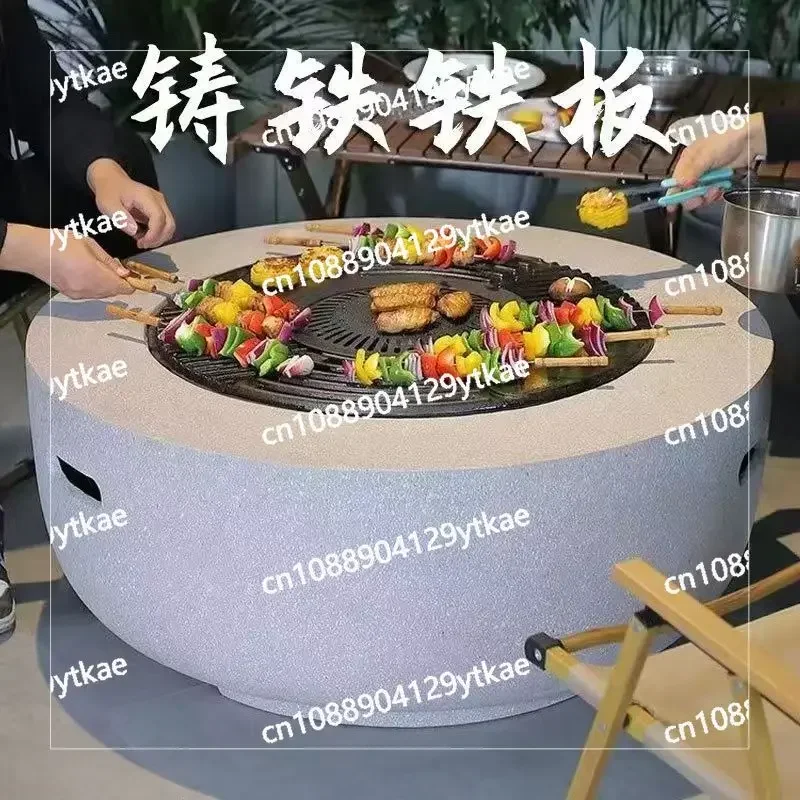 42CM Teppanyaki Grill Pan Frying Enamel Non-stick Pan Charcoal Grill Mesh Grill Pan Round Iron Mesh Outdoor Household Indoor