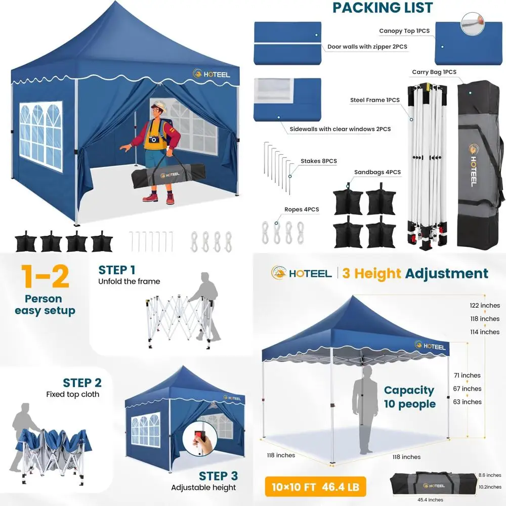 

10x10 Instant Pop-Up Canopy with 4 Sidewalls, UV50+ and Waterproof, Thickened Frame, Large Space Easy Setup Outdoor Shelter