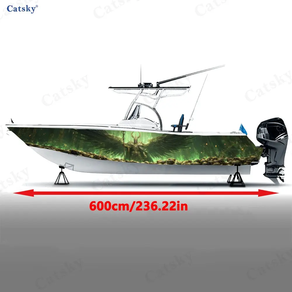 Dark Necromancer King Skull Boat Stickers, PVC Waterproof Durable Vinyl Wrap Decals for Fishing Boat, Durable and Stylish Design