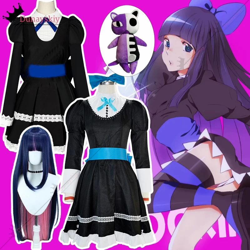 

Anime Panty & Stocking with Garterbelt Younger Sister Anarchy Stocking Cosplay Costume S-3XL Gothic Lolita Dress+Wig Long Socks