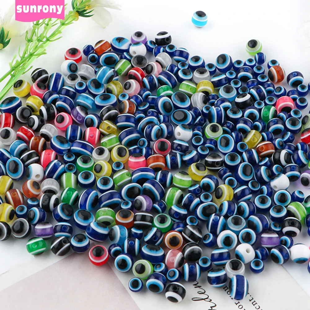 Hot 50 teile/los 6/8mm Runde Perlen Evil Eye Harz Spacer Perlen Für Schmuck Machen DIY Ohrring Armband handgemachte Accessoires