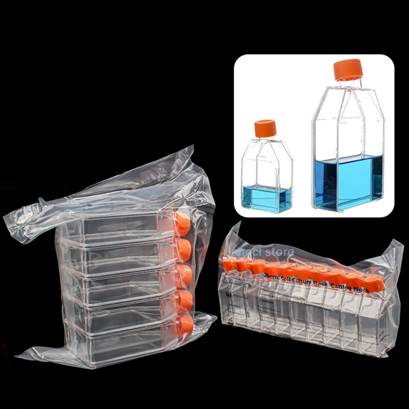 

Cell Culture Flasks Cell culture bottle, 25c㎡ 75c㎡Tissue Culture Flask, With vented cover, No Enzyme No Heat Source，TC Treated