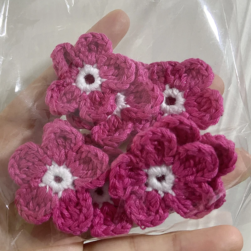 7PCS Colorfull Handmade Cotton Crochet Flower 3.7CM  Scrapbook DIY Craft  Fabric Sew-on Patch Garment Knitted Headwear Accessory