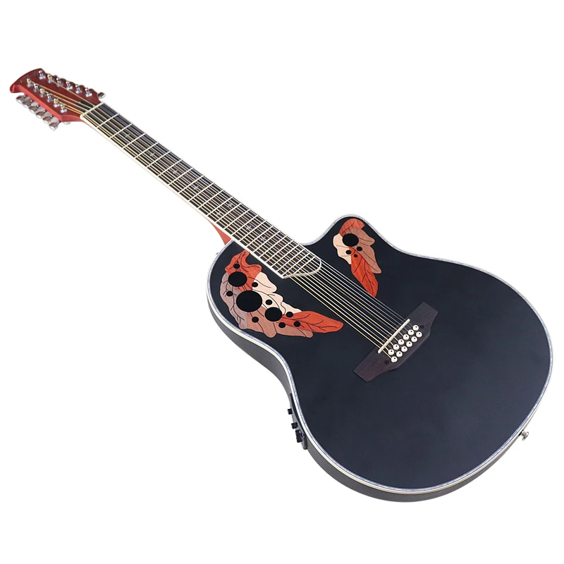 12 String Electric Acoustic guitar Round back 41 Inch Folk Guitar Cutaway Design High Glossy Good Handicraft Black Blue Yellow