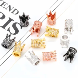 Metal Copper Crown Shape Charms Bead Pave Zircon Crystal Spacer Bead for DIY Charms Necklace Bracelet Jewelry Making Accessories