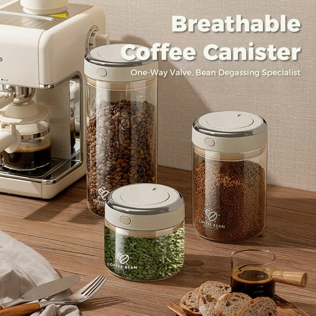 

500/1100/1700ML Coffee Beans Vacuum Sealed Tank Food Storage Organizer Household Moisture-proof Airtight Container Glass Jar