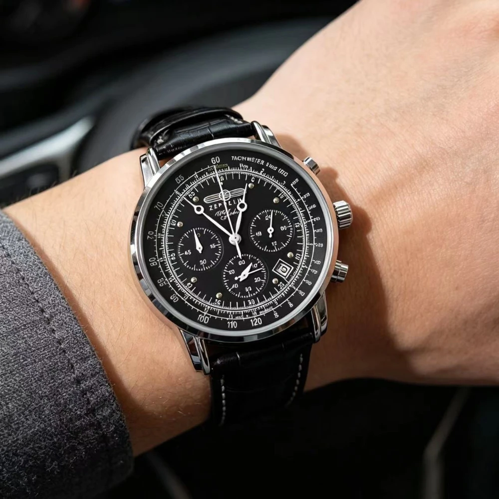 メンズ腕時計高級多機能クロノグラフビジネスドレスツェッペリン腕時計メンズハイエンドビジネスカジュアルクロノグラフ腕時計