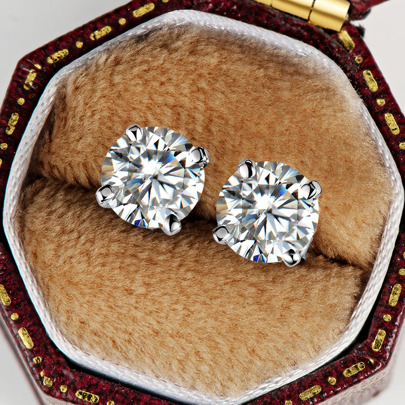 

IOGOU Solitaire Moissanite Diamond Stud Earrings 6.5MM D Color Simple Four Claw Round Earrings 100% 925 Sterling Silver Jewelry