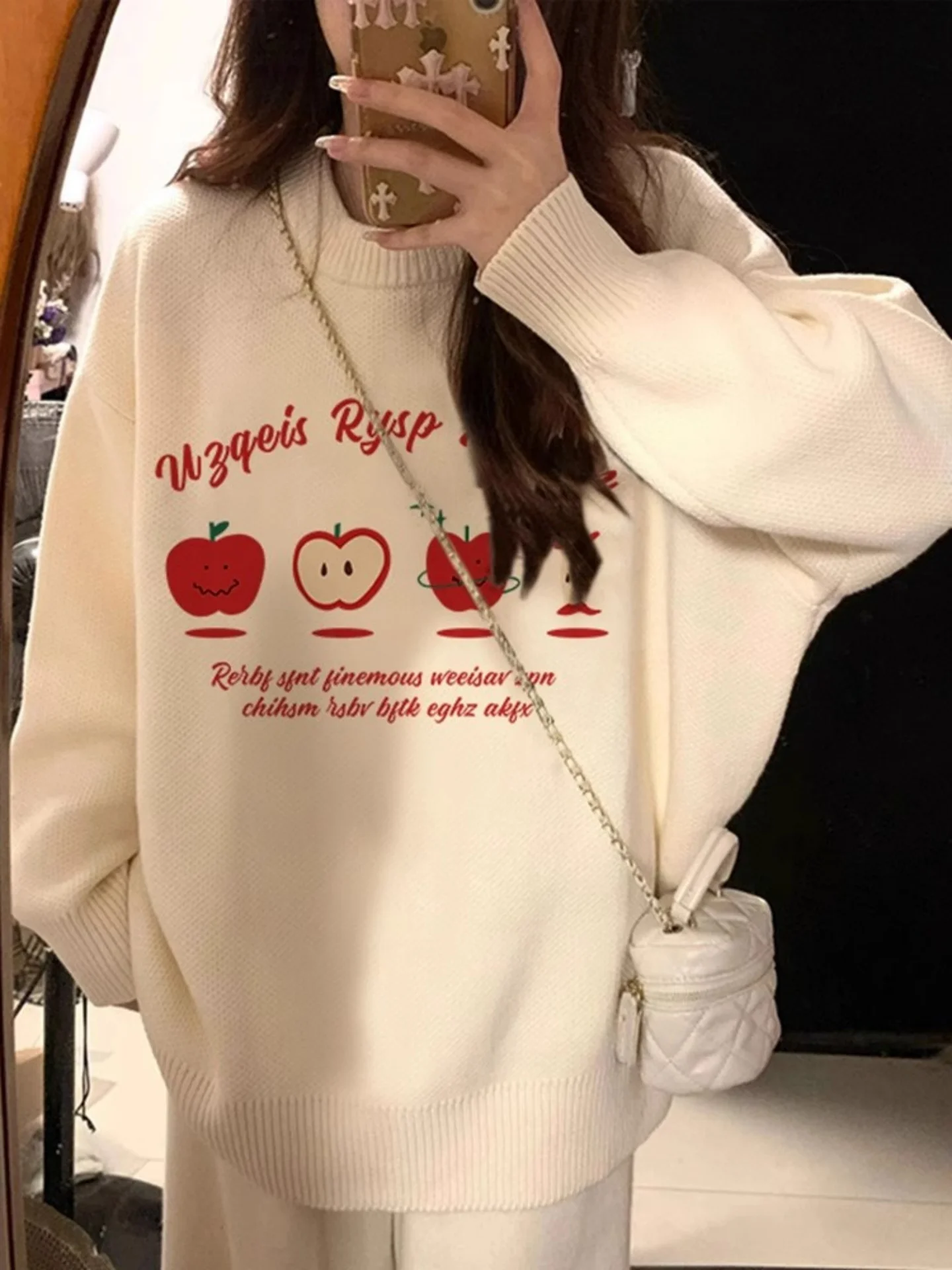 فضفاض طويل Sve المرأة تريكو إلكتروني طباعة تصميم فوفو كسول Sle اليابانية Faion الخريف جديد وصول طاقم Ne سترة #2