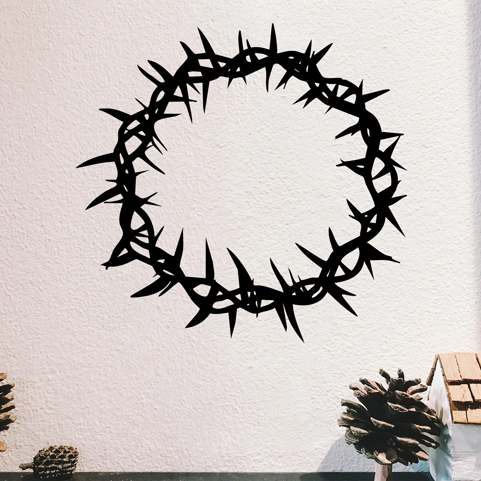 Rustproof Iron Crown of Thorns Wall Sculpture, Religious Decor for Church Garden Easter Christmas, Durable Wrought Iron Art Gift