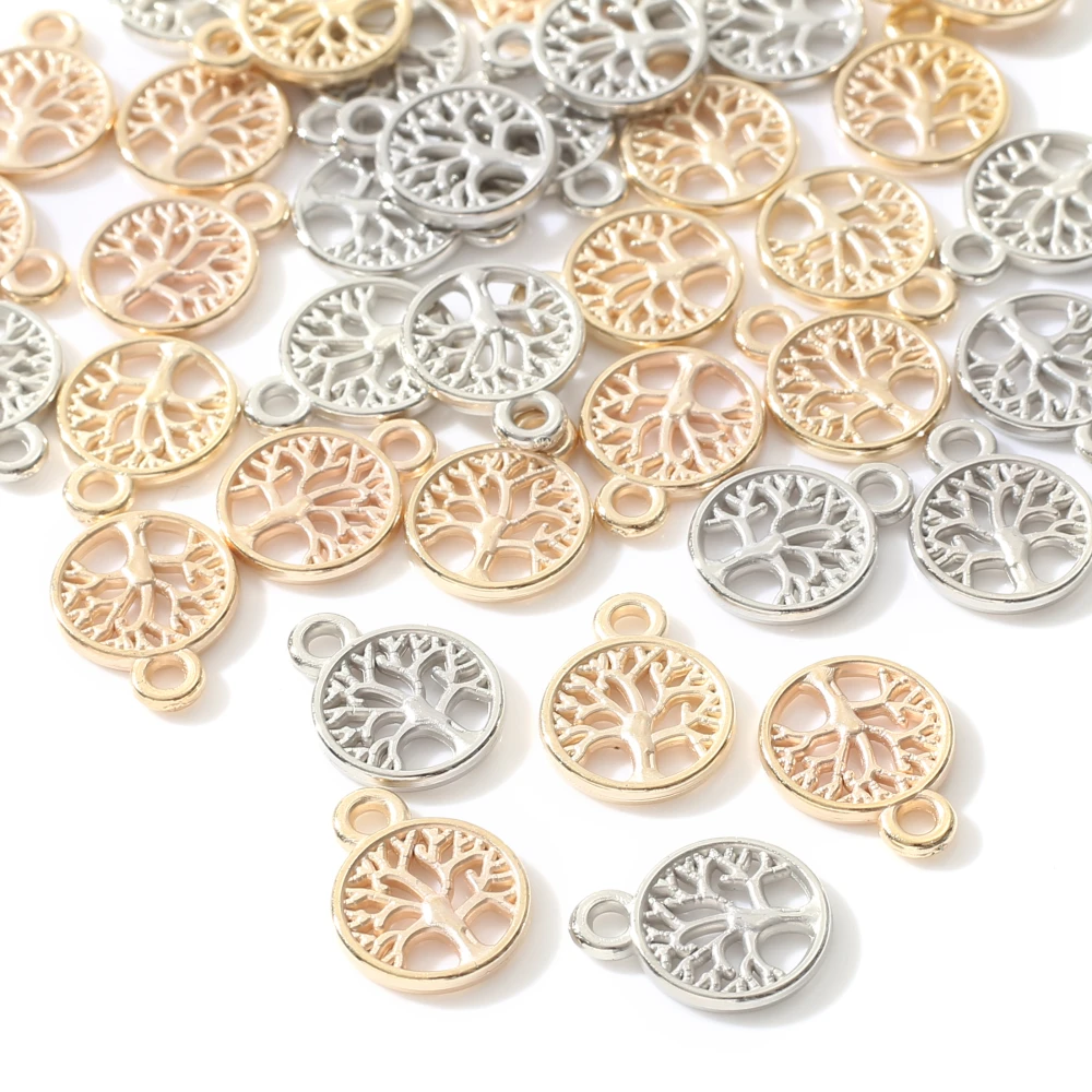 100Pcs 15mm Fashion CCB Plastic Pendant Round Tree Hollow Pendant For Charm Earring Necklace Bracelet DIY Handicrafts Jewelry