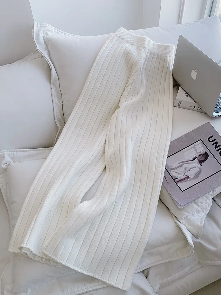 Autumn Winter Zipper Sweaters Set Thickening Warm Knitted High Waist Women Pants Suit White Elegant Two Piece Set fall 2024