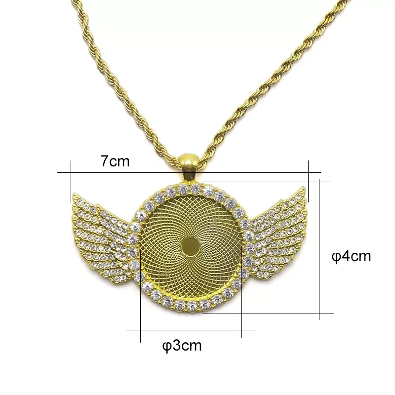 Free Shipping 10pcs/Lot Stainless Steel Rope Chain Hip Hop Jewelry Necklace Sublimation Blank Circle Angel Wing Necklace Pendant