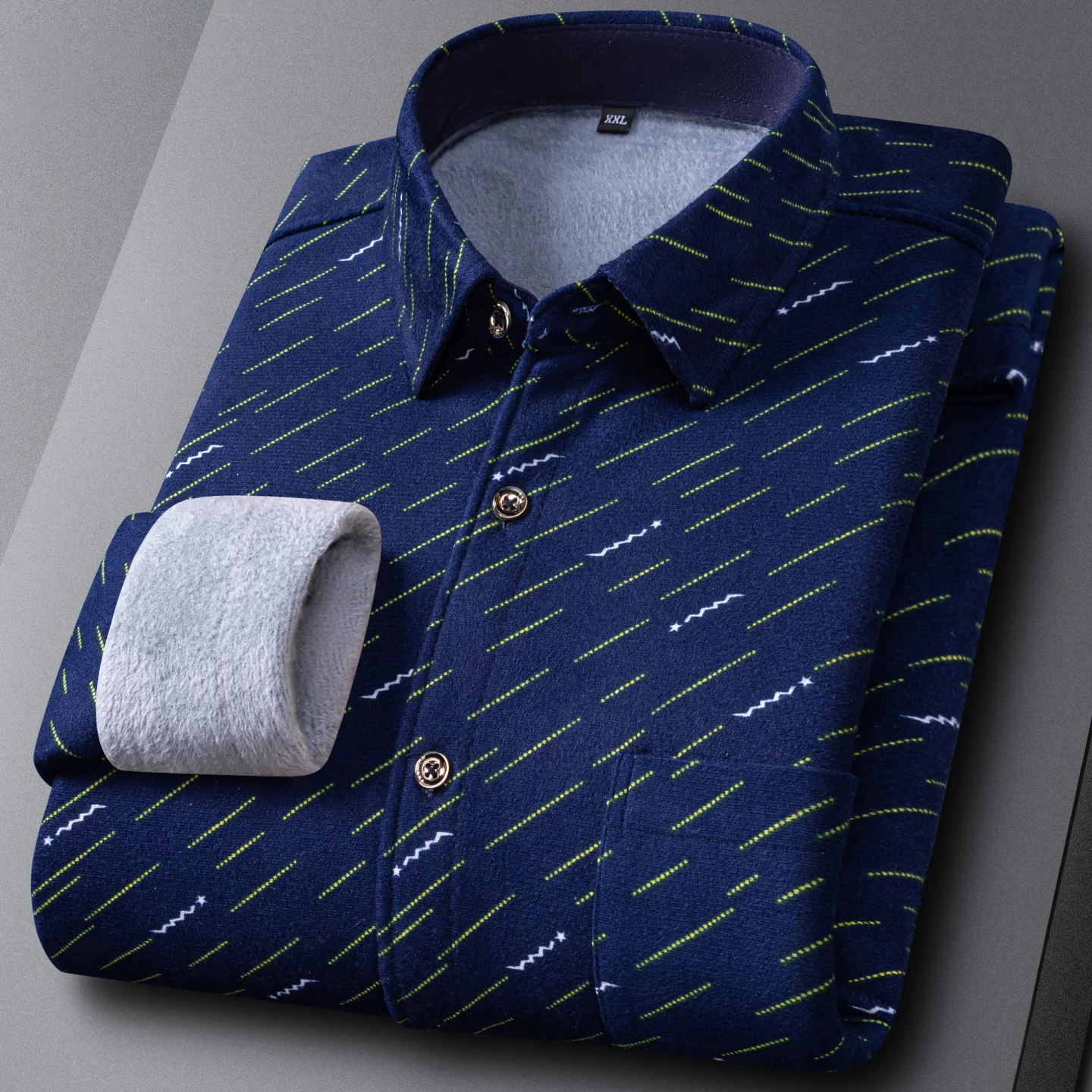 New men's double-sided fleece long-sleeved warm-up shirt, casual and thick, suitable for winter, comfortable and trendy.