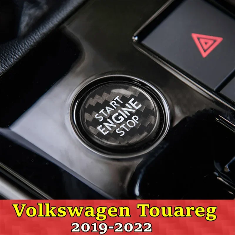 Couvercle de bouton de démarrage et d'arrêt du moteur de voiture, autocollant en fibre de carbone véritable, VW Volkswagen Touareg, 2019, 2020, 2021, 2022