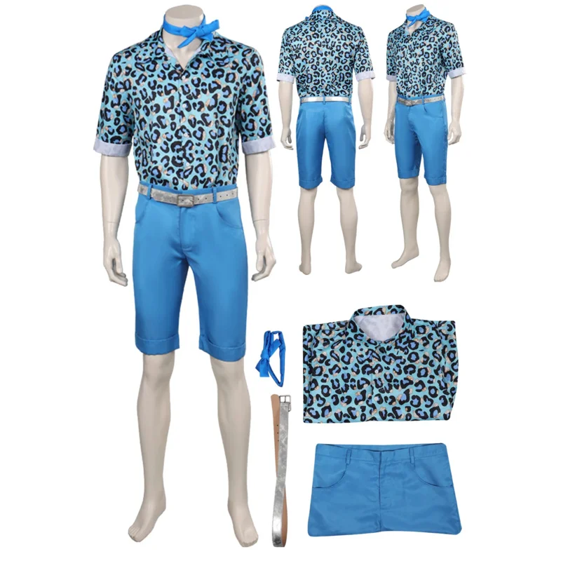 Boyfriend Ken Cosplay Fantasia 2023 Movie Barbei Disguise Costume Adult Men Fantasy Clothes Short Sleeve Shirt Blue Half Pants M