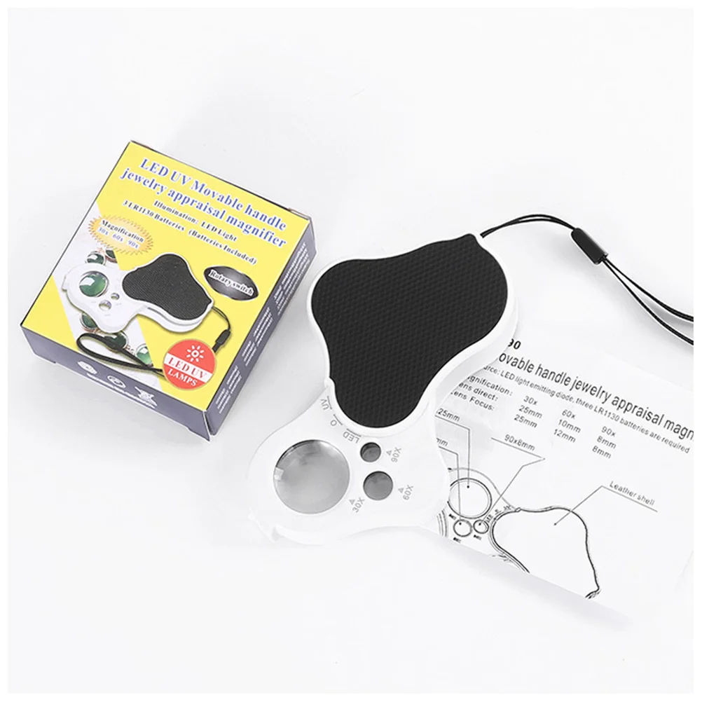 

Portable Magnifying Glass 30X 60X 90X with Built-in LED Light Clear Acrylic Lens for Precision Jewelry Inspection