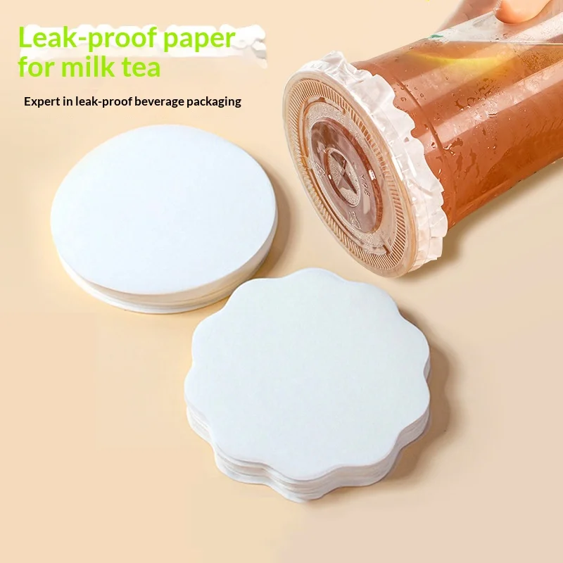 100/500Pcs Disposable Leak Proof Cup Sealing Paper, Flower Shape for Coffee Milk Tea Hot/Cold Drinks
