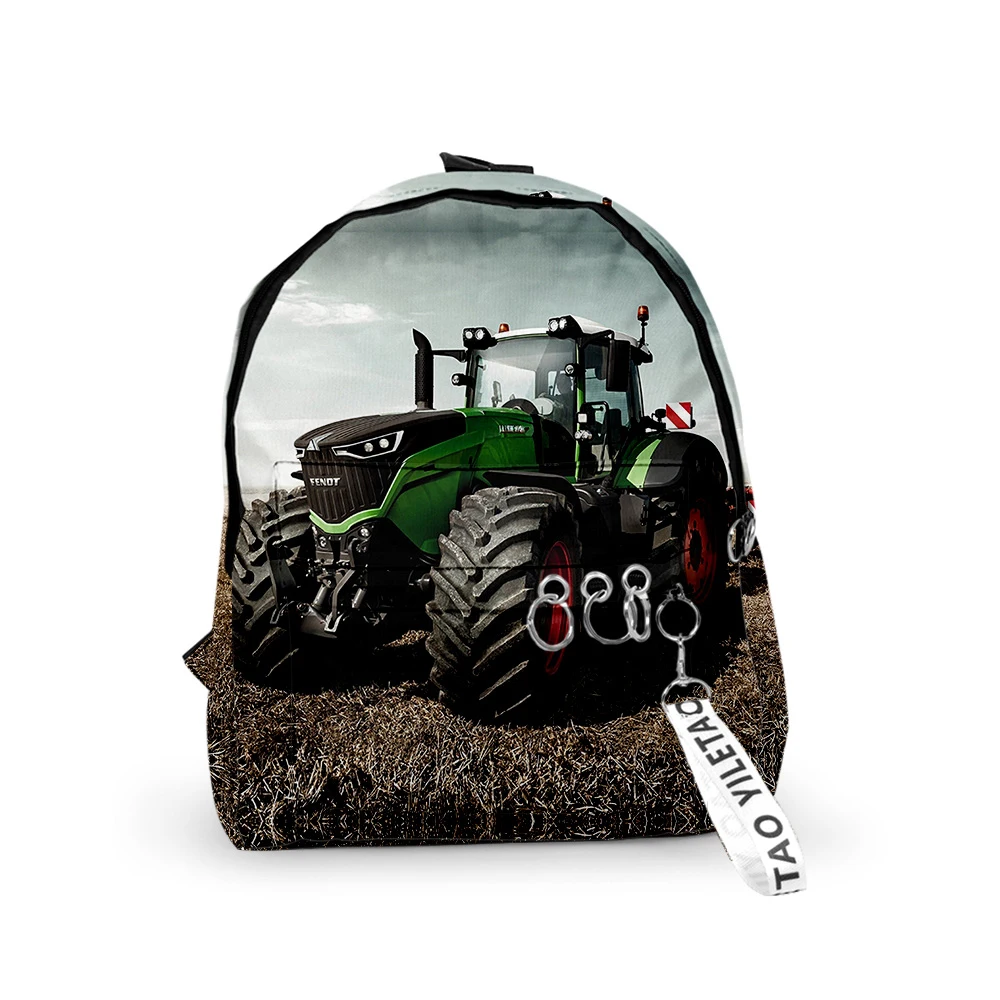 Classic tractor pattern Backpacks Boys/Girls pupil School Bags 3D Print Keychains Oxford Waterproof Funny Cute Small Backpacks