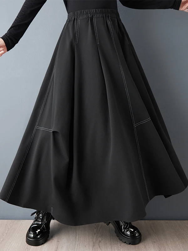 

Spring Summer 2026 Asymmetrical High Waist A-Line Midi Skirt k Sle Casual Slimming Bla White Line f-length Skirt