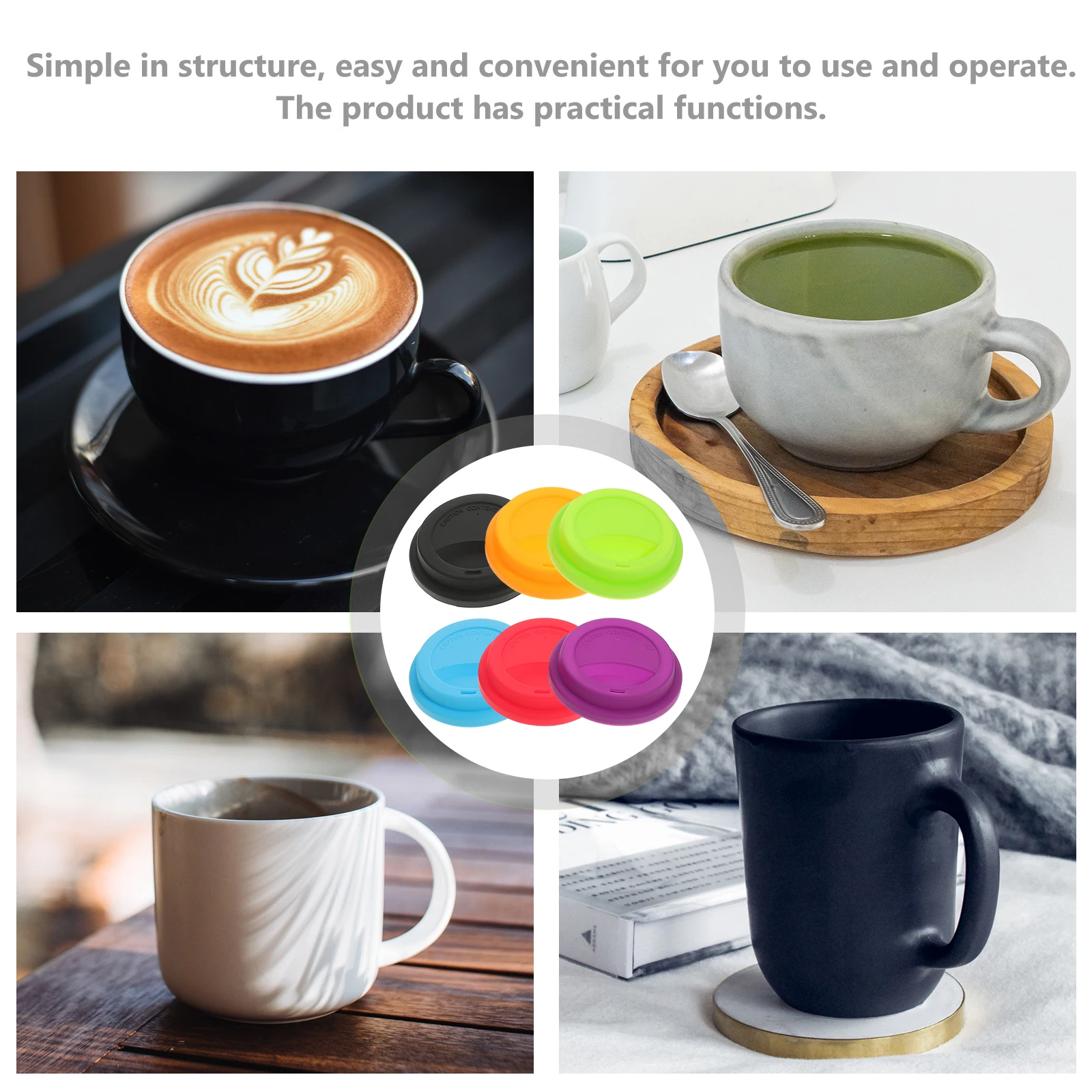 

6pcs Silicone Cup Lids Leakproof Mug Lids For Glasses Bowls 9.5Cm Heat Resistant Food Grade Dust Proof Reusable Lid Set