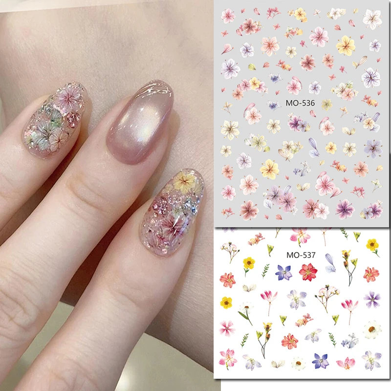 

5D Embossed Nail Art Stickers Autumn Dry Little Petals Florals Flowers Leaves Sliders Nails Decals Decorations For Manicures