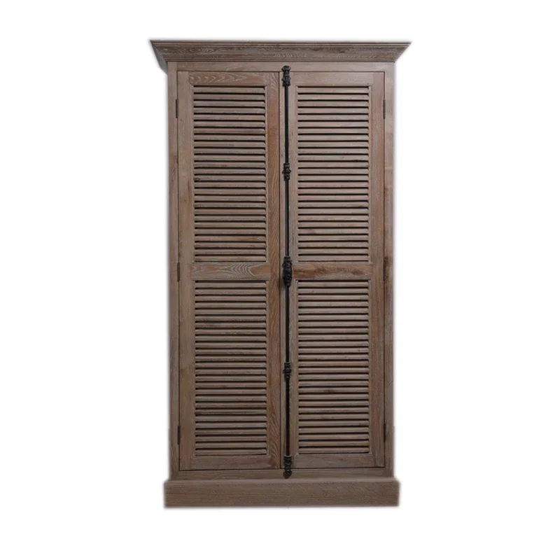 

JC Oak Simple Meicun Solid Wood Double Door Heaven And Earth Lock Louver Locker Large Capacity Wardrobe