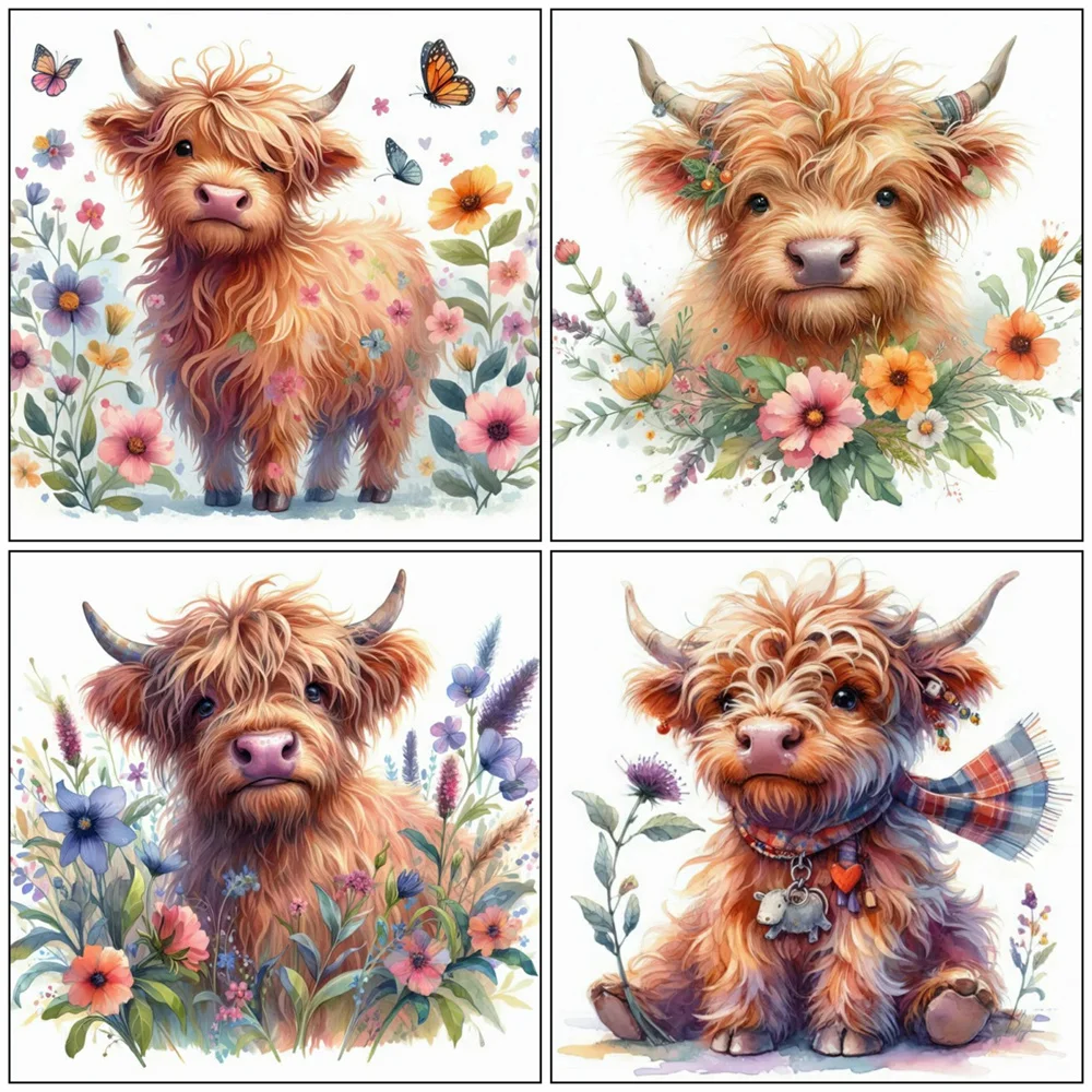 Broderie complète de fleur de cale d'animal de vache, point de croix, bricolage, toile imprimée, papillon, décor à la maison unique, 11CT
