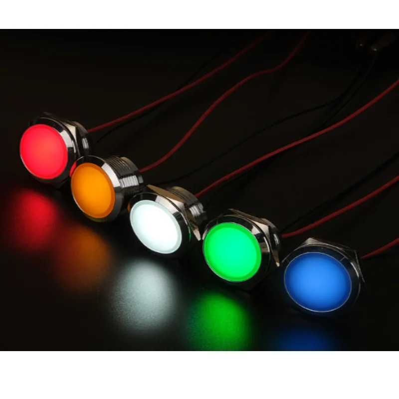 22mm 12v   IP66 Green Orange Signal LED Lamp Power Distribution  2 Pin Metal Indicator Lights for  Telecommunication Equipment