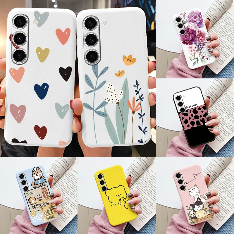 Etui S24 na Samsung Galaxy S24 Plus, urocze etui S 24 Ultra z motywem serca i kwiatów, miękkie, matowe, ochronne etui z TPU na Samsung S24 FE, pokrowce.