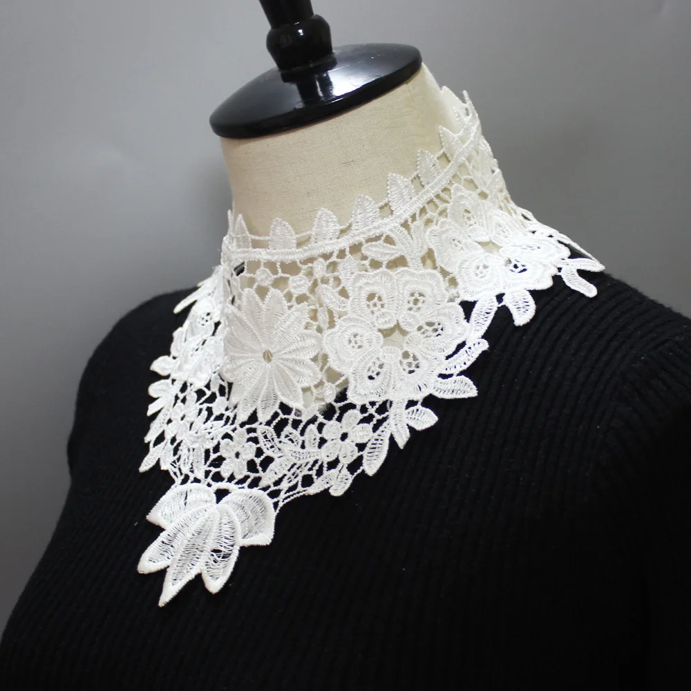 

Hollow Out High Neck Fake Collar Lace Collar Flower Pattern False Collar Accessory Solid Color Floral Water-soluble Neck Parts