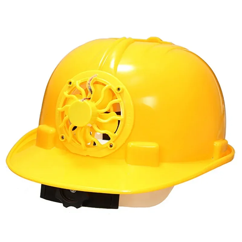 ANPWOO New Design Adjustable 0.3W PE Solar Powered Safety Security Helmet Hard Ventilate Hat Cap with Cooling Cool Fan Yellow