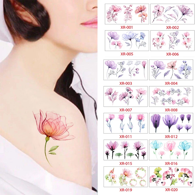 Temporary Fake Tattoo Sticker Colorful Flower Tattoo Sticker Water Transfer Paster Waterproof Body Art Decoration Delicate Decal