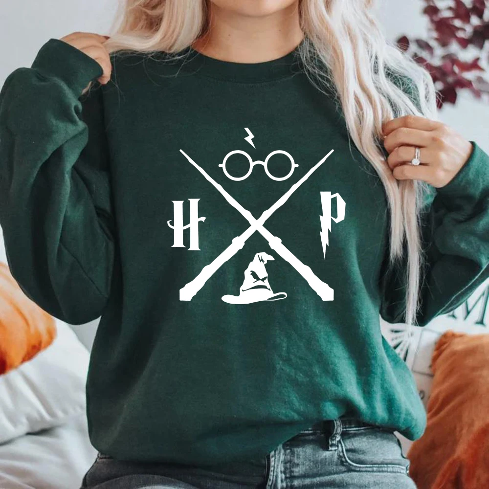 Wizard Hat Sweatshirt Wizard Wand Hoodie HP Pullovers Long Sleeve Unisex Graphic Hoodies Magic School Sweatshirts Streetwear Top