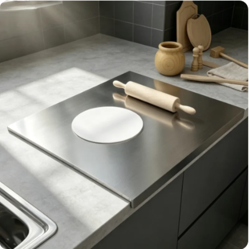 Large L-Shaped Stainless Steel Cutting Board Dual Purpose Kitchen Panel For Cutting Food Kneading Dough Household Use