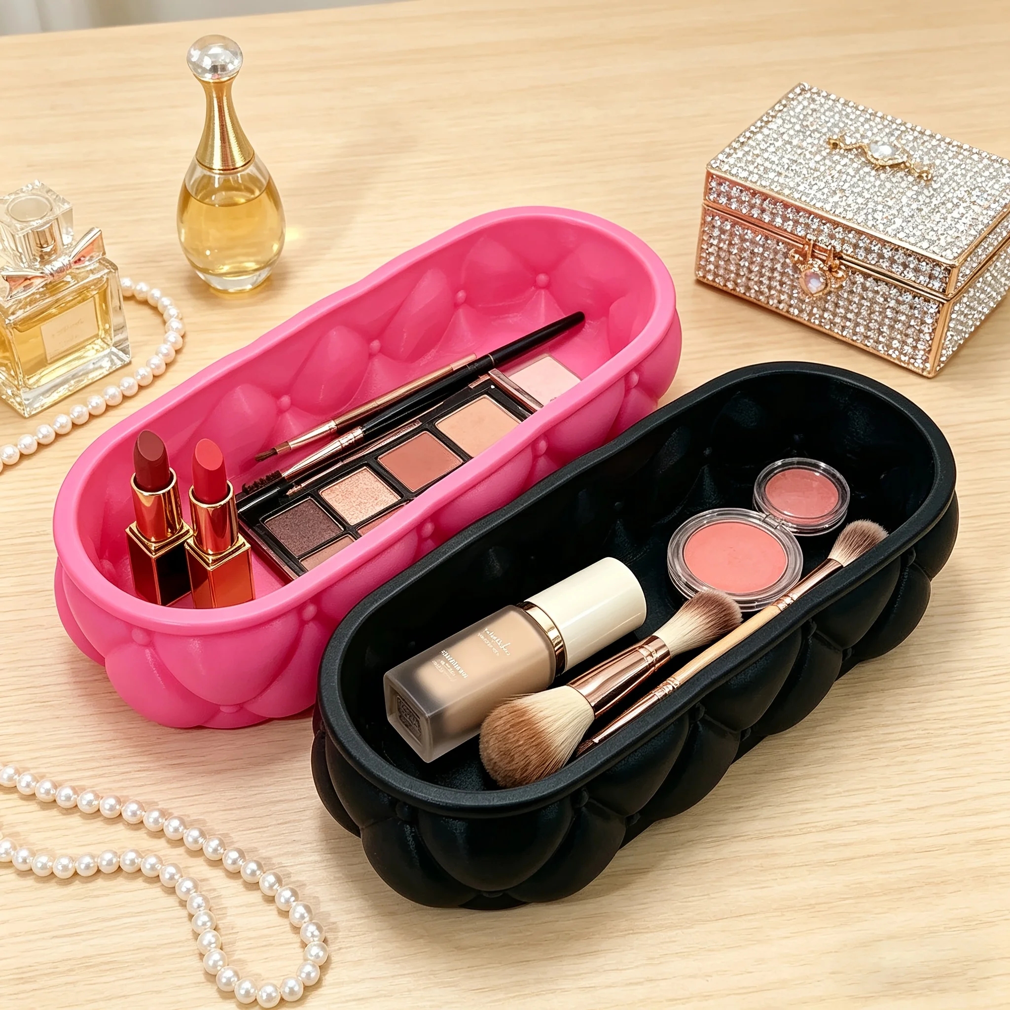 Scallop pattern oval home cosmetic tray portable makeup storage box desktop scallop pattern oval makeup and jewellery box