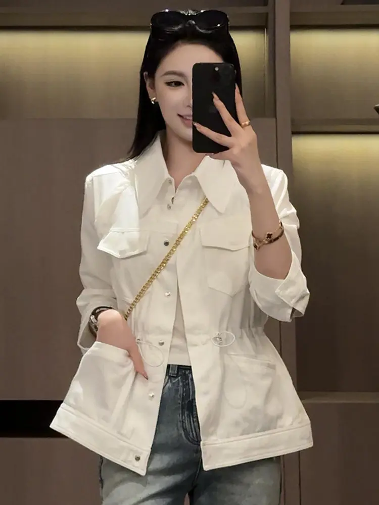 

Женская повседневная куртка Ele: новая модная универсальная легкая рубашка с воротником для весны и осени, женская одежда