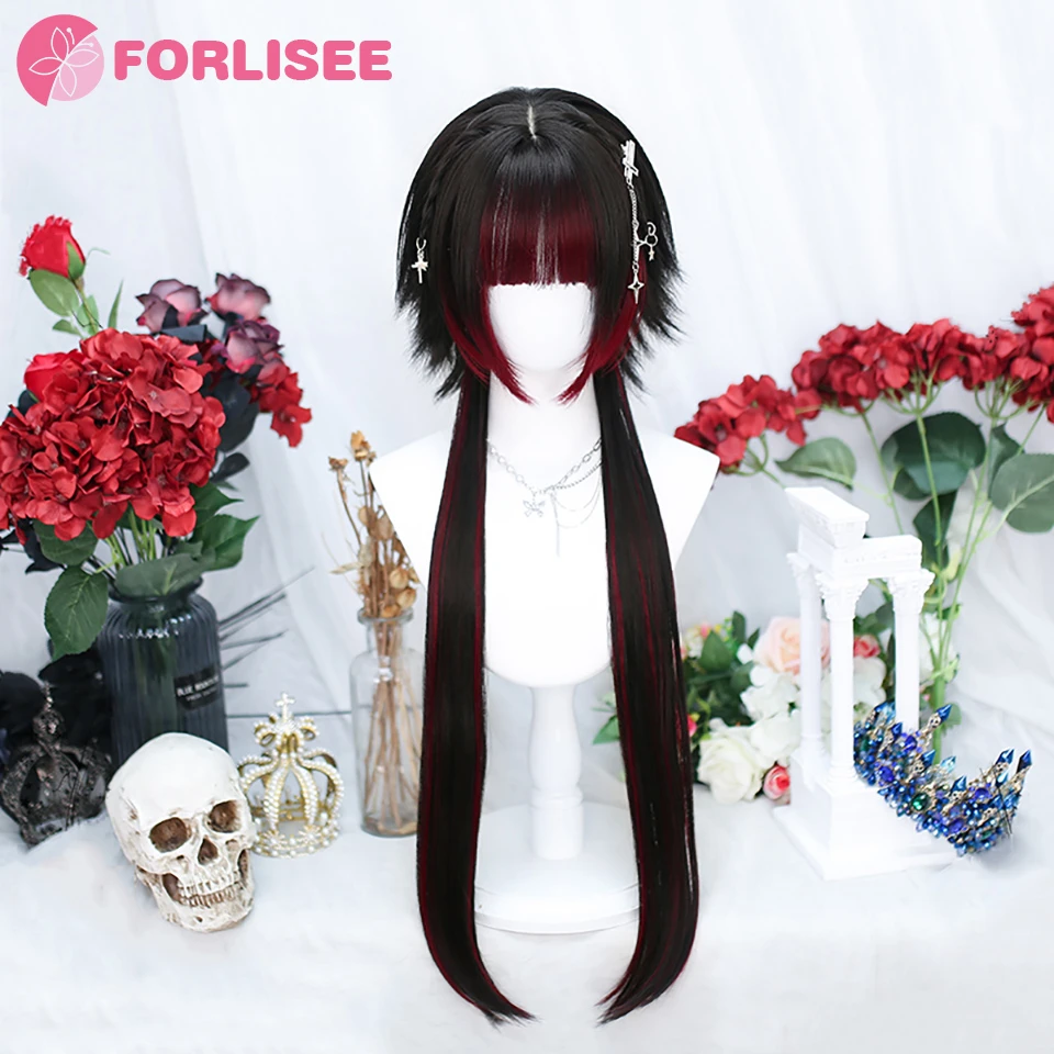 FORLISEE Wolf Tail Mullet Head Wig Unisex Personalized Long Straight Hair Trailing Lolita Japanese Cos Wig