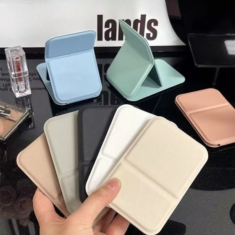 1pc Desktop Makeup Mirror Solid Color Simple Portable Handheld Makeup Mirror Foldable Student Compact Cute Pocket Mirror