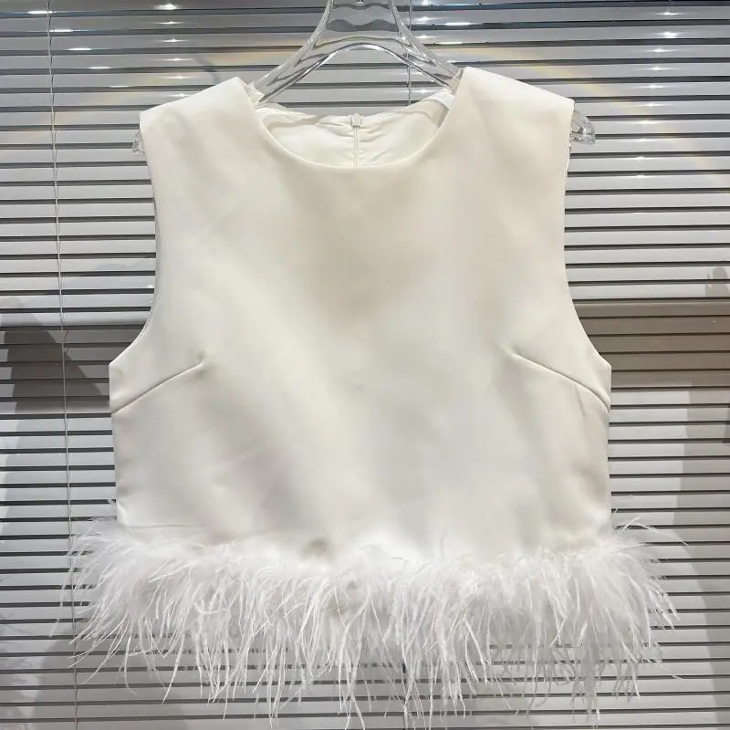 

Casual Plain TOP For Women Round Neck Loose Long Sleeve Patchwork Feathers Pullovers Female 2025 Spring Clothes
