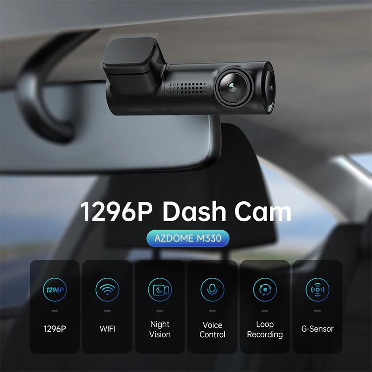Universal Dashcam AZDOME M330 1296P with Wi-Fi /G-Sensor Voice control Super night vison support Parking Mode DVR max 128G Card