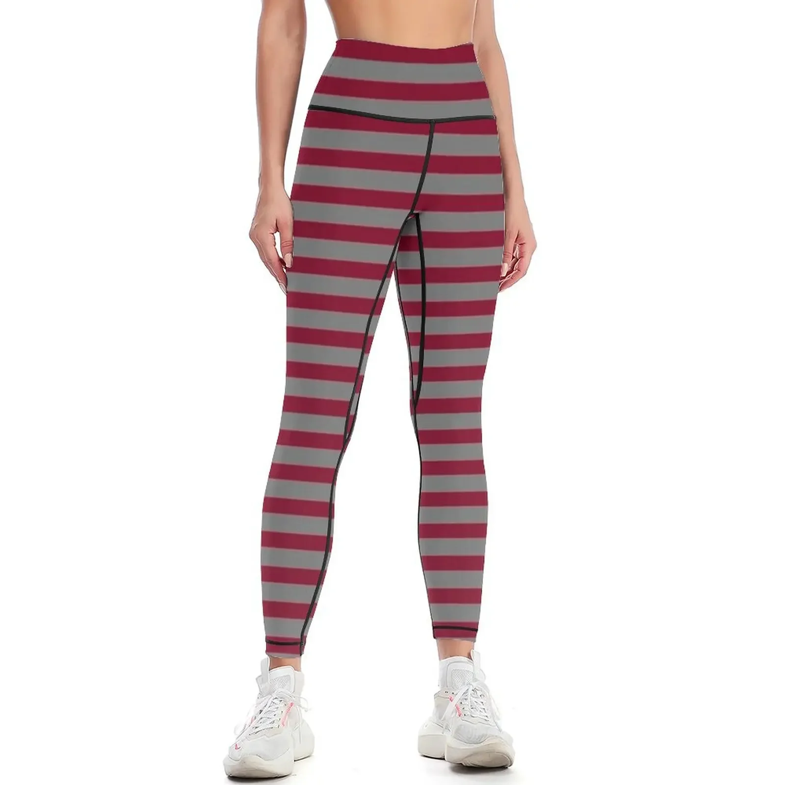 

Burgundy and Grey Horizontal Stripe Pattern Leggings Tight fitting woman sports for push up legging push up Womens Leggings