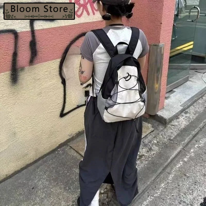 

Korean Ins Streetwear Vintage Backpacks Patchwork Contrast Color All Match Rucksacks Men Women Y2k Cargo Schoolbags For Students