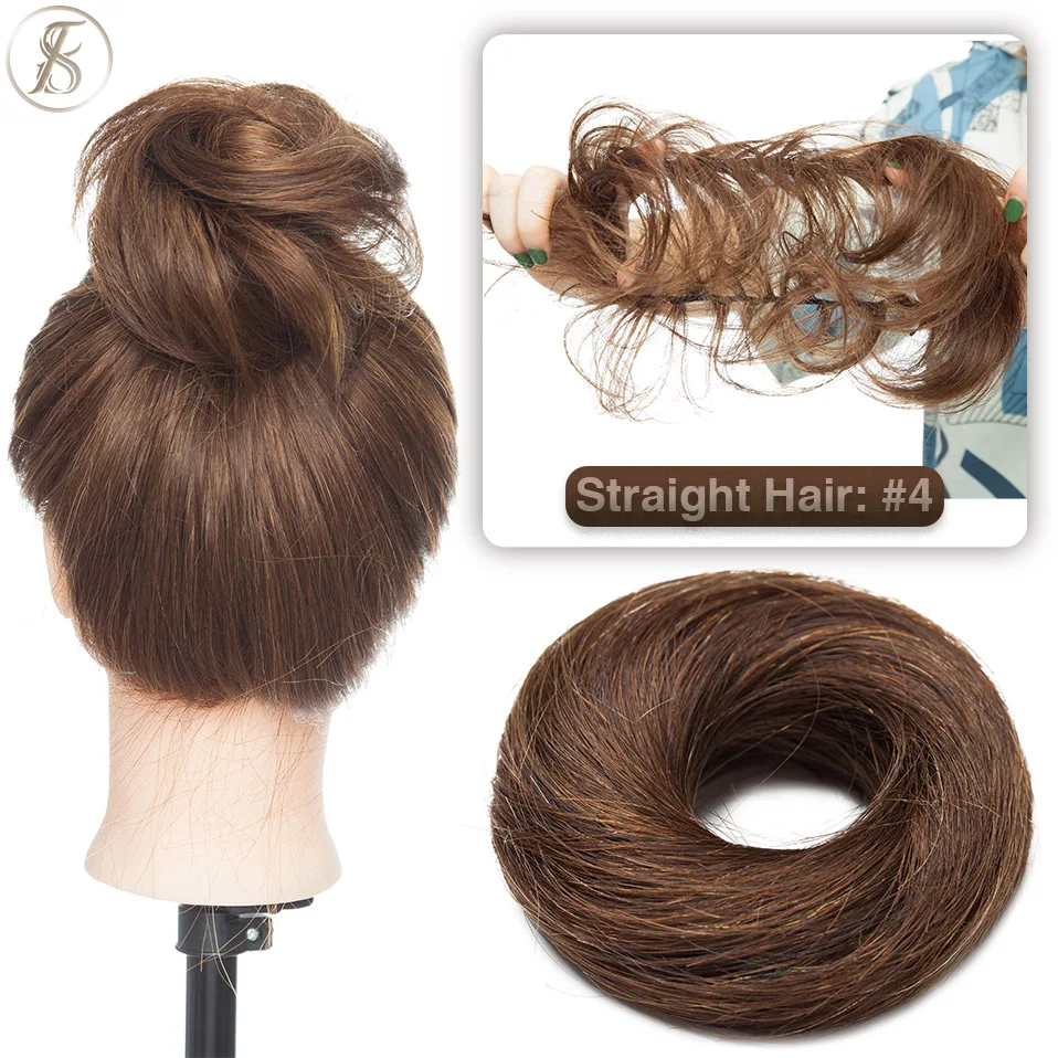 TESS 17g/23g Haar Brötchen Chignon 100% Menschliches Haar Lockiges Haar Elastische Donut Pferdeschwanz-haar Extensions Wrap natürliche Farbe Haarteil – Detail 10