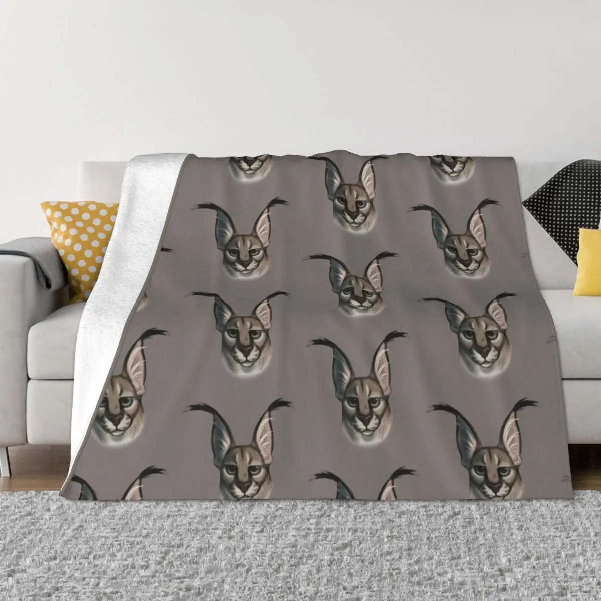 Big Floppa Caracal Cat Blankets Fleece Awesome Warm Throw Blankets for Bedspread All Season