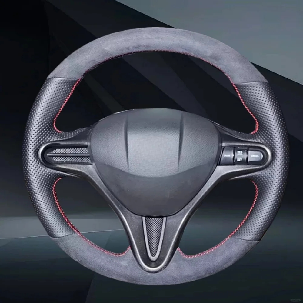 Auto Interior Accessories Hand-Stitched Black Breathable Suede Microfiber Leather 2006 - 2011 Steering Wheel Cover For Civic 8