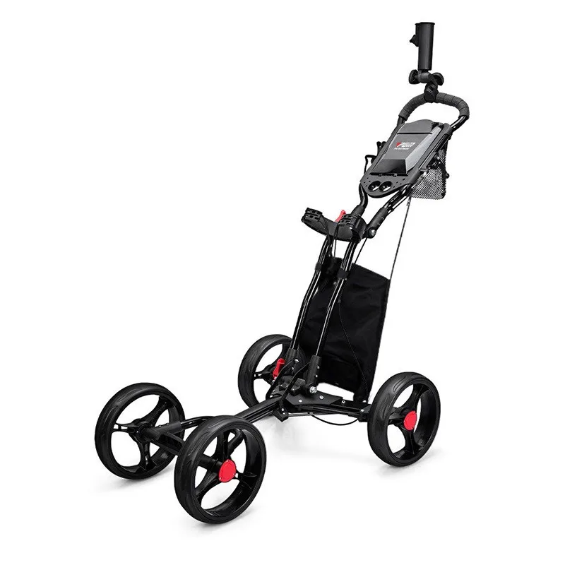 Folding four-wheeled ball chartered cart, trolley umbrella holder, kettle holder, manual brake cart