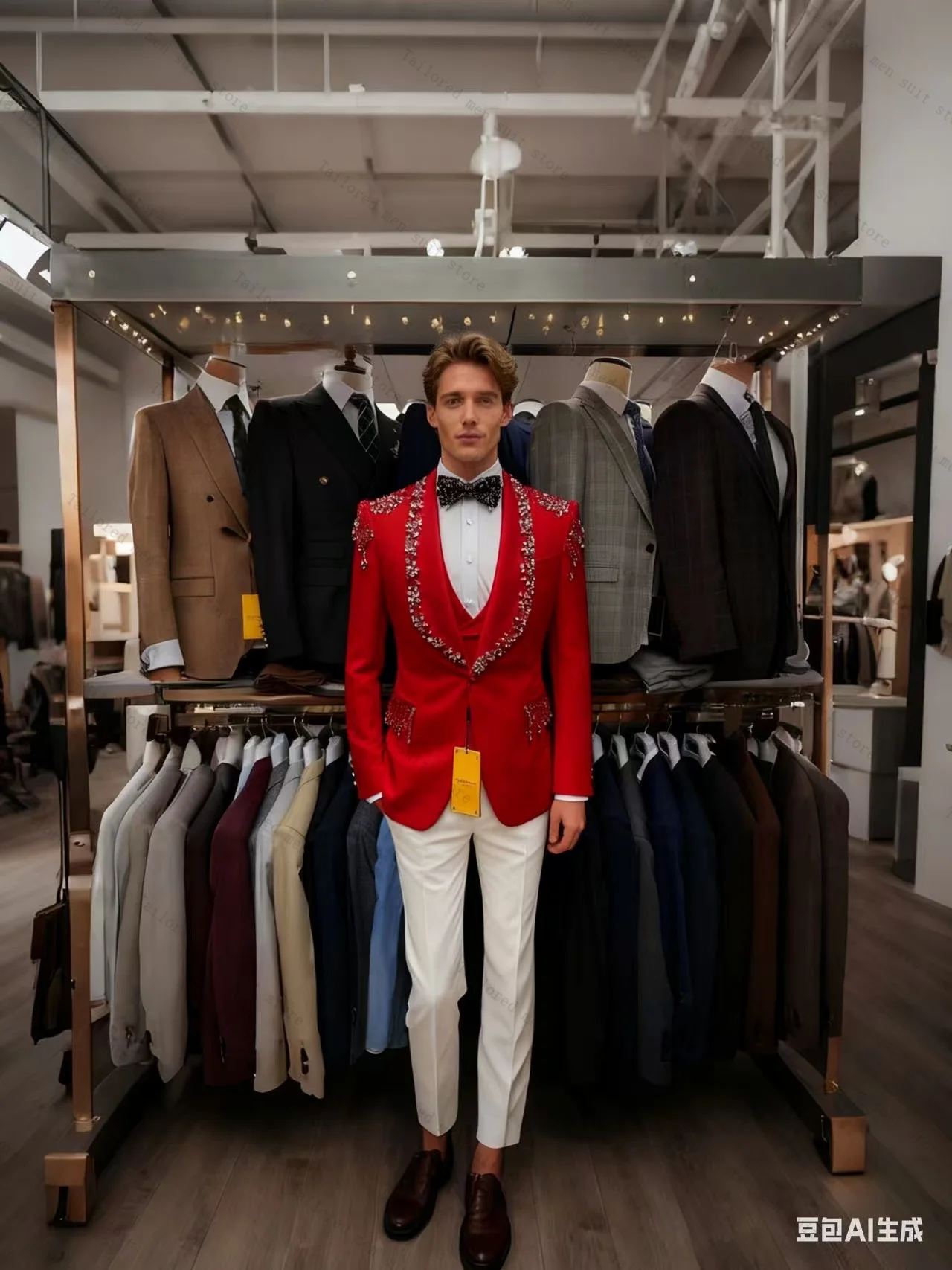 White Crystals Men Suits Set 2 Pieces Blazer+Pants Trousers Groom Wedding Tuxedos Jacket Formal Office Cotton Customized Coat