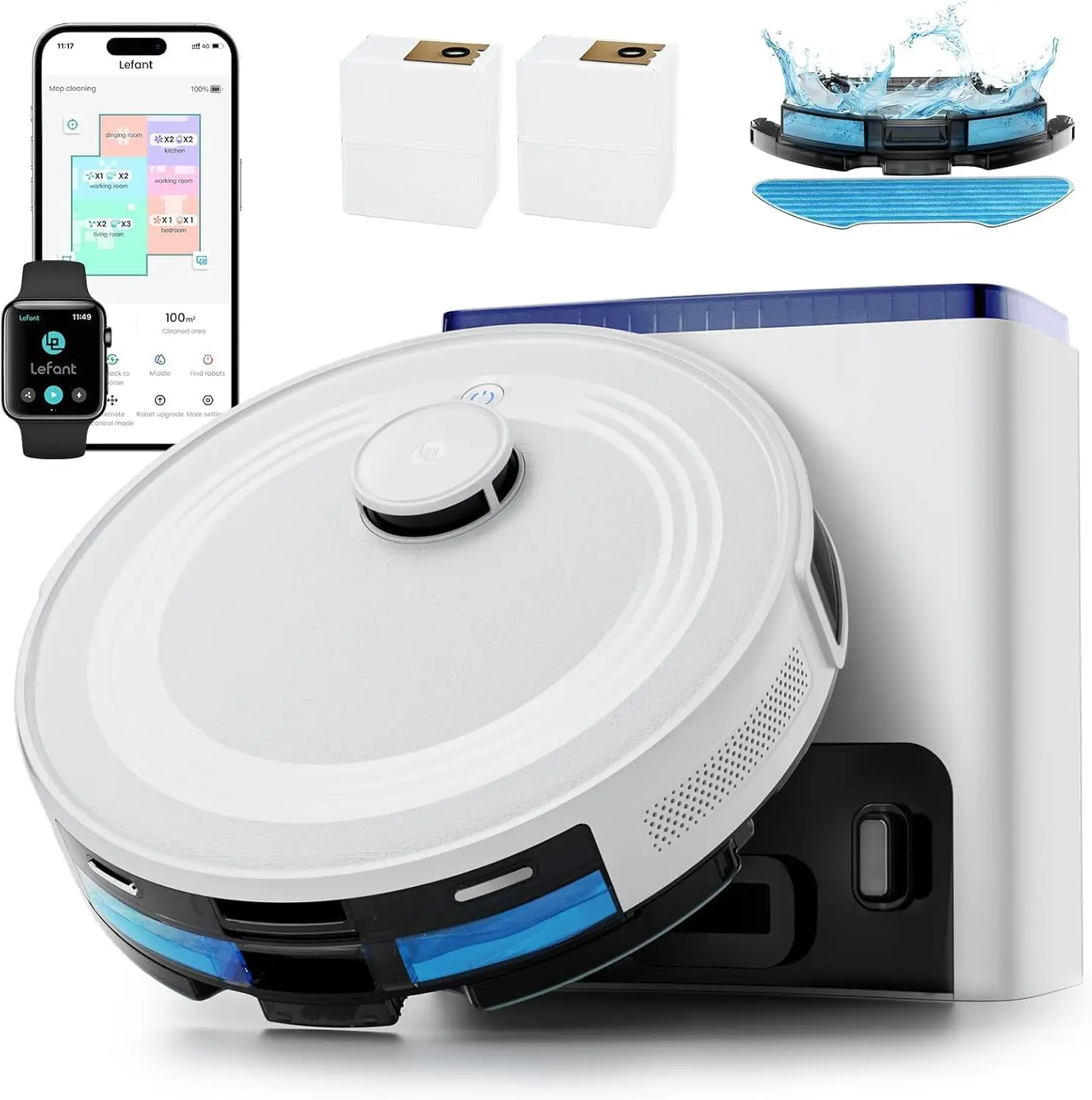 6000Pa Robot Vacuum and Mop with Self-Emptying for Up to 75 Days